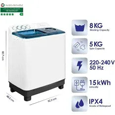 SUPER GENERAL Washing Machine 8KG SGW8250NLEDS - LED Display Energy Efficient